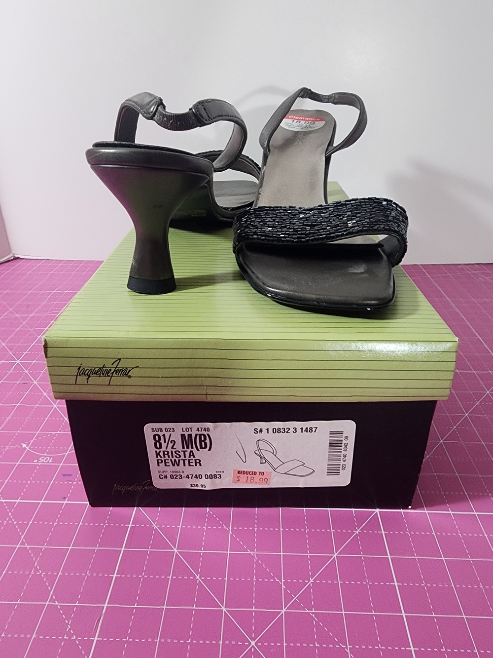 Jacquelin Ferror Black Beaded Strappy Heels, Size 8-1/2 M
